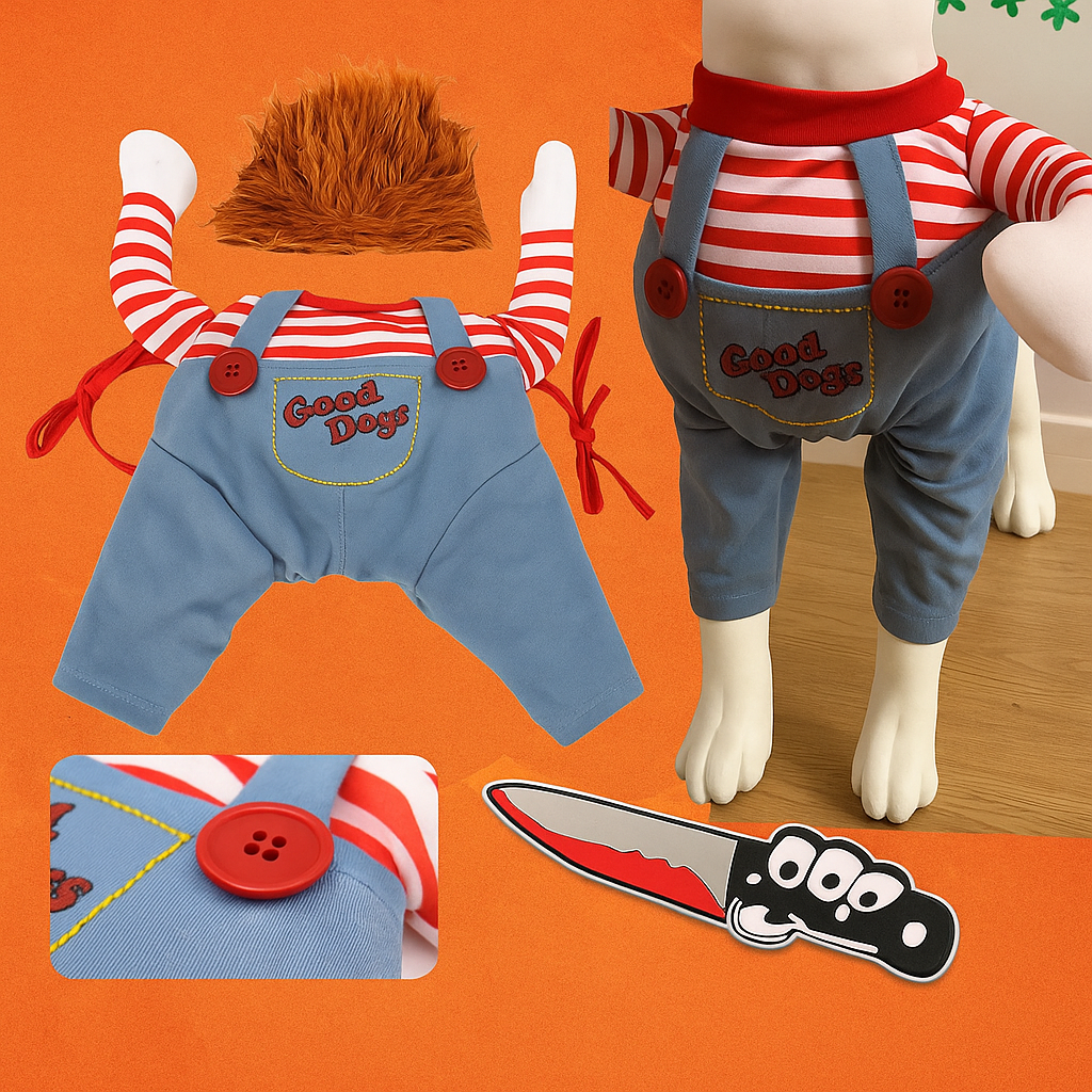 Disfraz de Halloween para Perros con Cuchillo — Cosplay Divertido, Ajustable y Cómodo