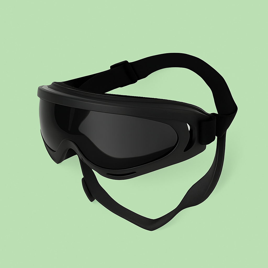 Gafas protectoras negras con lentes oscuros para perros sobre fondo verde Petify sin texto