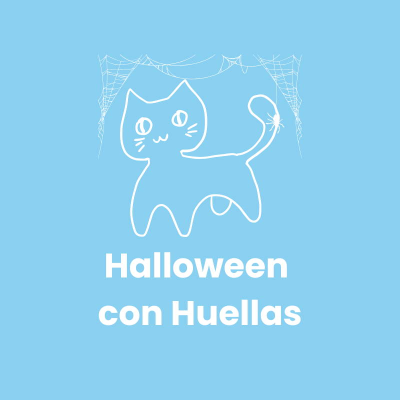 gato de halloween con huellas