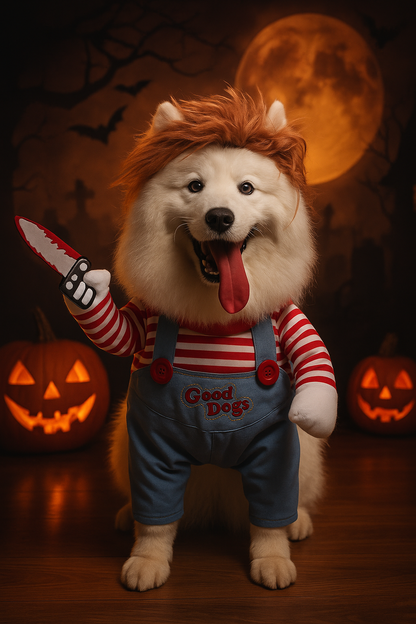Disfraz de Halloween para Perros con Cuchillo — Cosplay Divertido, Ajustable y Cómodo
