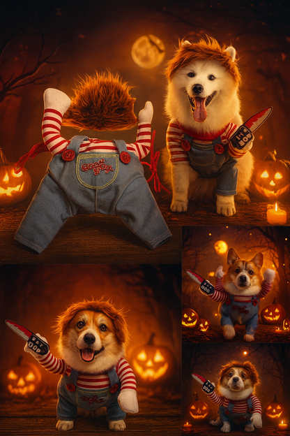 Disfraz de Halloween para Perros con Cuchillo — Cosplay Divertido, Ajustable y Cómodo
