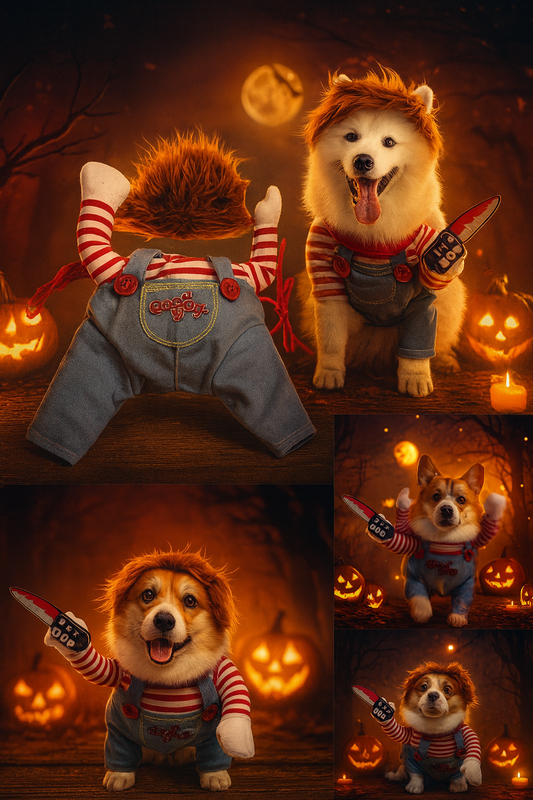 Disfraz de Halloween para Perros con Cuchillo — Cosplay Divertido, Ajustable y Cómodo
