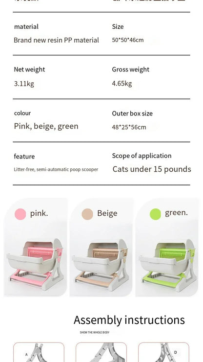 Caja de Arena Semiautomática para Gatos – Limpieza Rápida, Lujo y Comodidad para tu Mascota