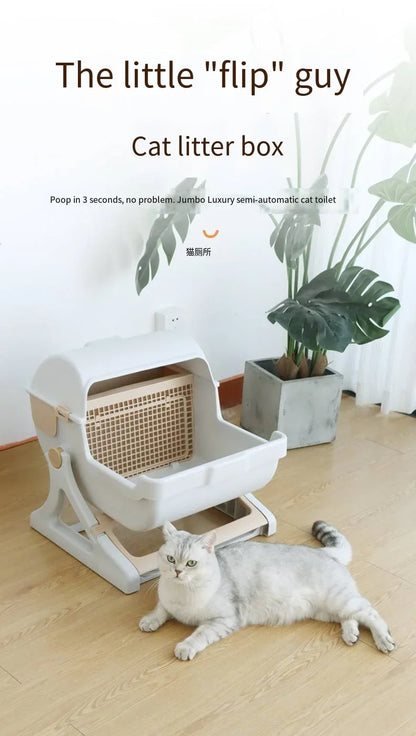 Caja de Arena Semiautomática para Gatos – Limpieza Rápida, Lujo y Comodidad para tu Mascota