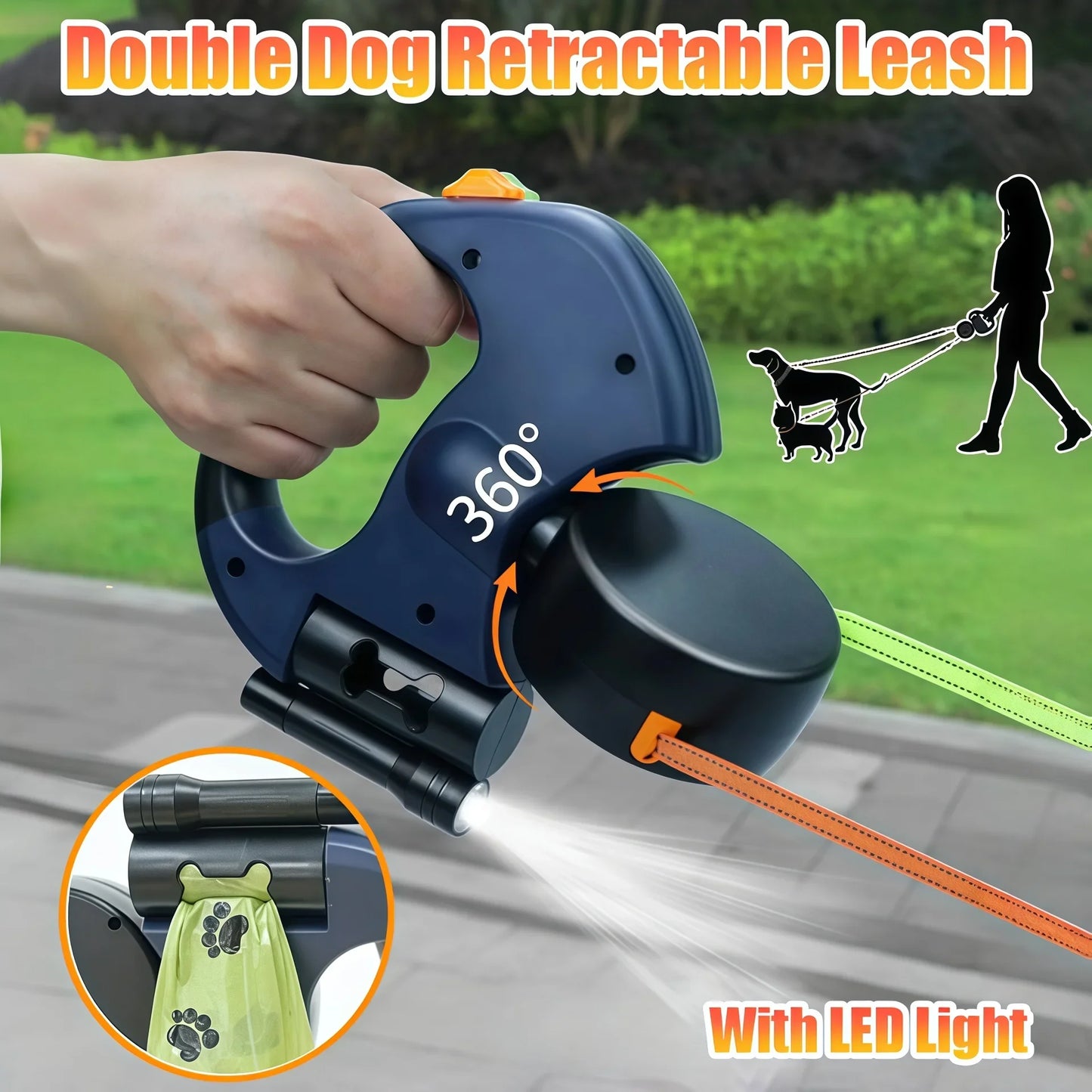 Correa Retráctil Doble para Perros – 3M, LED y Reflectante