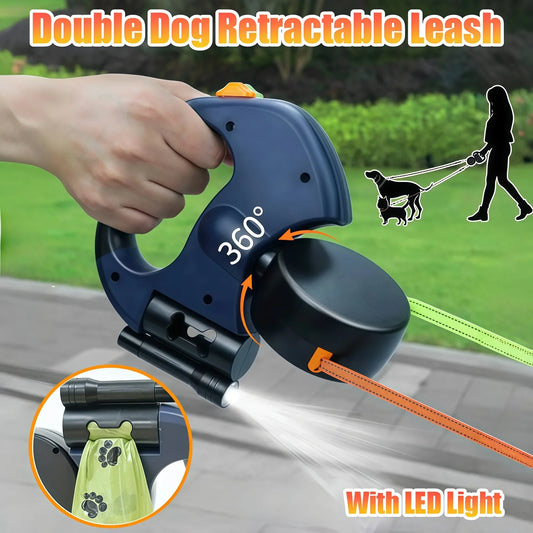 Correa Retráctil Doble para Perros – 3M, LED y Reflectante