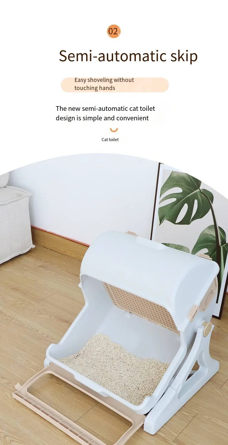Caja de Arena Semiautomática para Gatos – Limpieza Rápida, Lujo y Comodidad para tu Mascota