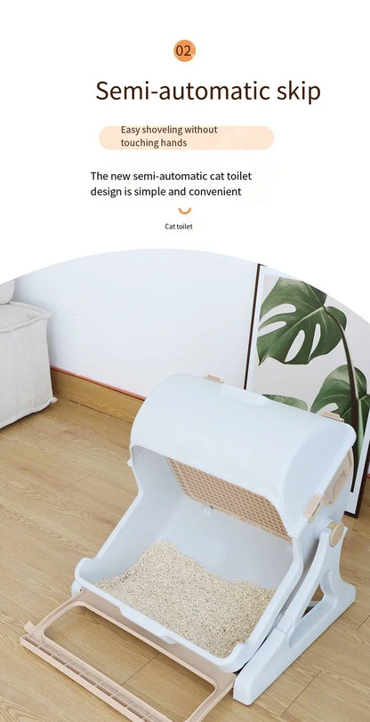 Caja de Arena Semiautomática para Gatos – Limpieza Rápida, Lujo y Comodidad para tu Mascota