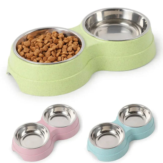 Comedero Doble para Perros y Gatos – Acero Inoxidable, Comida y Agua