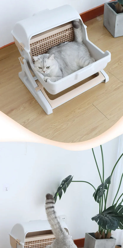 Caja de Arena Semiautomática para Gatos – Limpieza Rápida, Lujo y Comodidad para tu Mascota