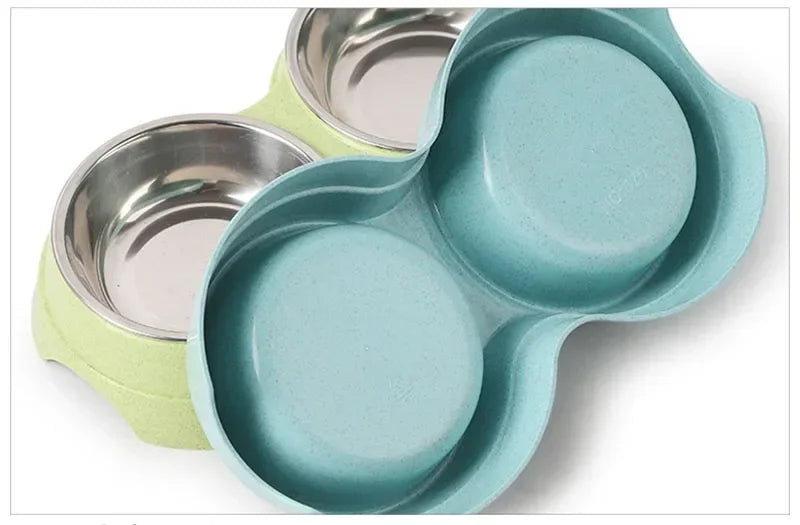 Comedero Doble para Perros y Gatos – Acero Inoxidable, Comida y Agua