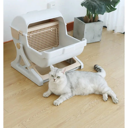 Caja de Arena Semiautomática para Gatos – Limpieza Rápida, Lujo y Comodidad para tu Mascota