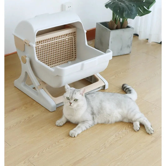 Caja de Arena Semiautomática para Gatos – Limpieza Rápida, Lujo y Comodidad para tu Mascota