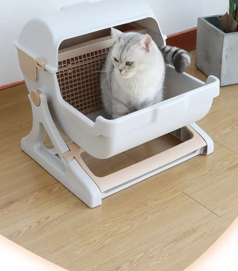Caja de Arena Semiautomática para Gatos – Limpieza Rápida, Lujo y Comodidad para tu Mascota
