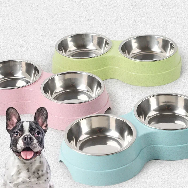 Comedero Doble para Perros y Gatos – Acero Inoxidable, Comida y Agua