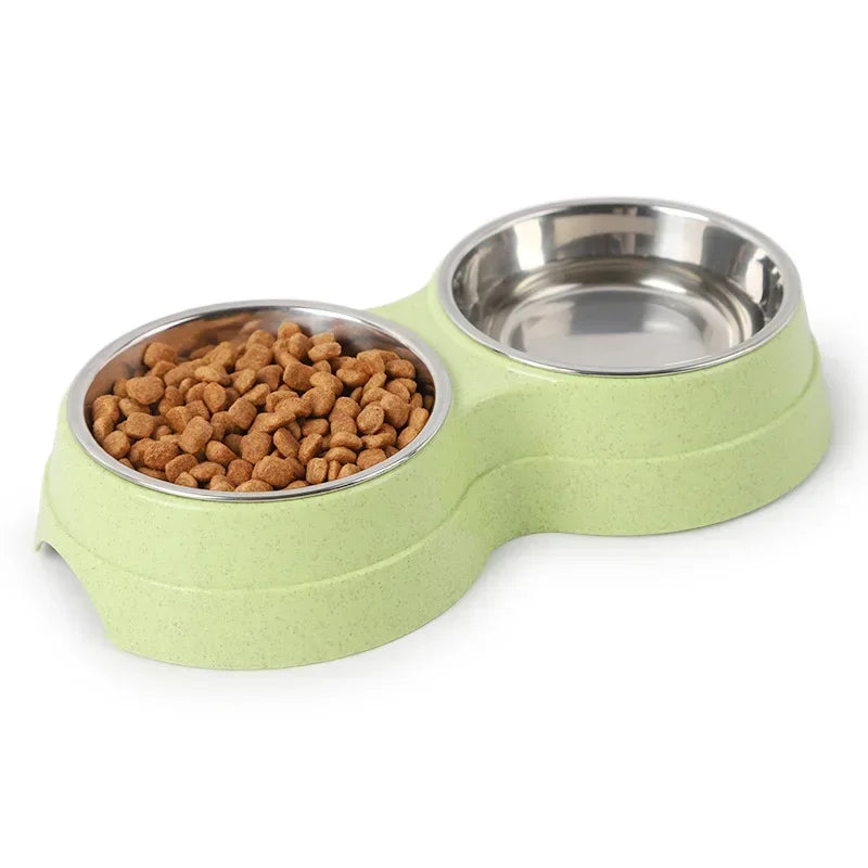 Comedero Doble para Perros y Gatos – Acero Inoxidable, Comida y Agua