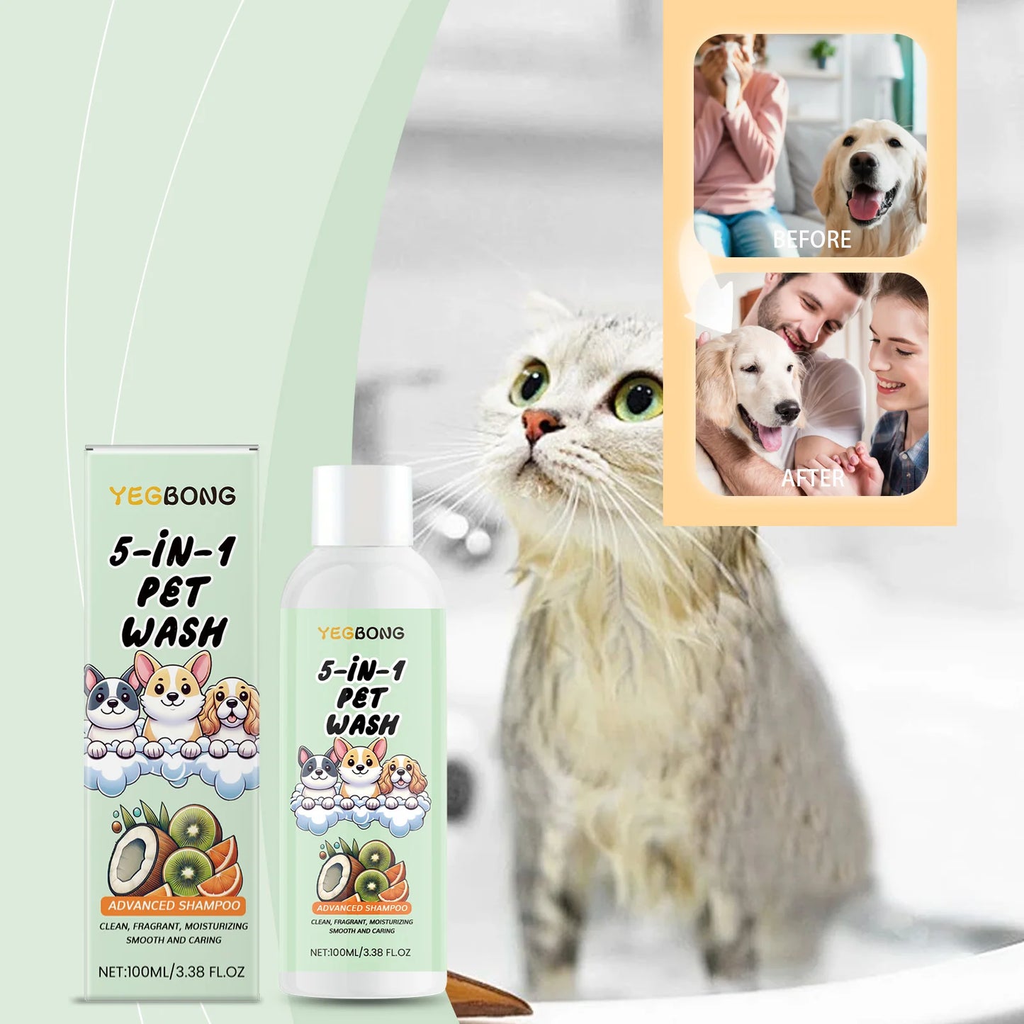 Champú 5‑en‑1 con Extractos Botánicos – Nutritivo, Desenreda, Previene Nudos y Suaviza el Pelaje