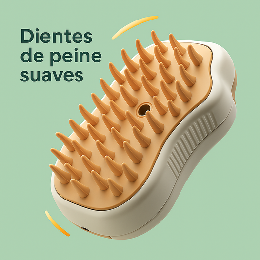 Cepillo masajeador de silicona con dientes suaves para eliminar el pelo suelto de mascotas, ideal para perros y gatos.