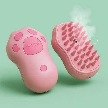 Cepillo a vapor masajeador color rosa para perros y gatos Petspa, ideal para relajar y eliminar pelo muerto.