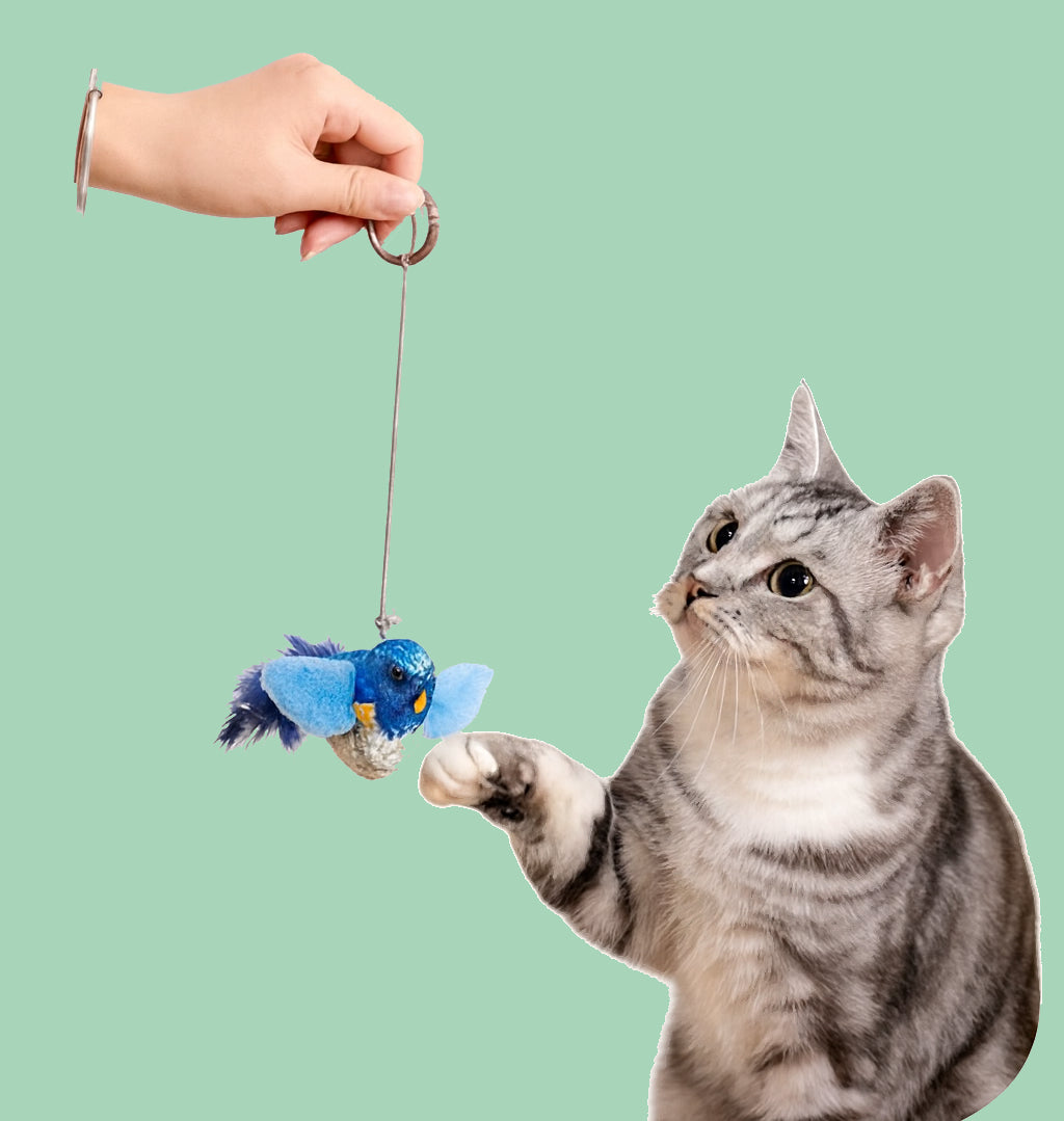 Juguete Interactivo para Gatos con Sonido y Catnip “Birdie Clip”