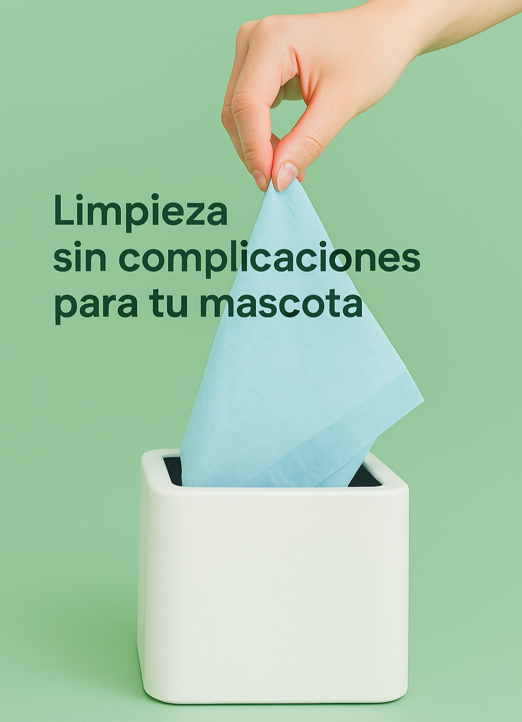 Toallitas higiénicas para mascotas Petify en dispensador blanco sobre fondo verde pastel.