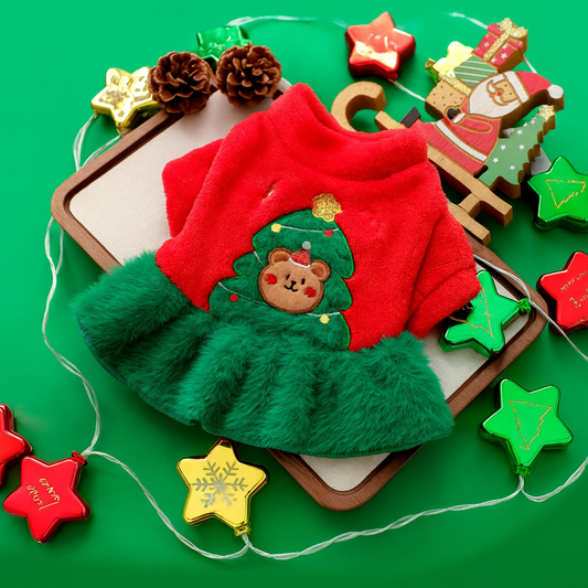 vestido rojo y verde arbol de navidad