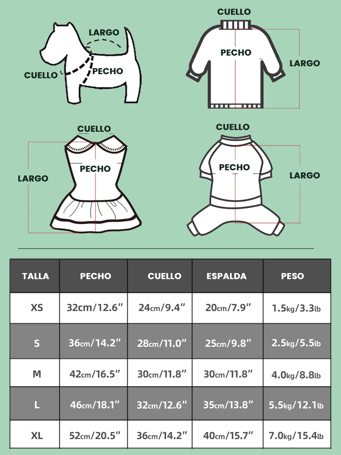 guia de tallas para vestido navidad